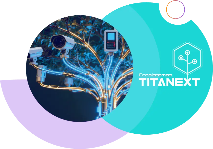 Imagen con circulos y logo de Ecosistemas Titanext
